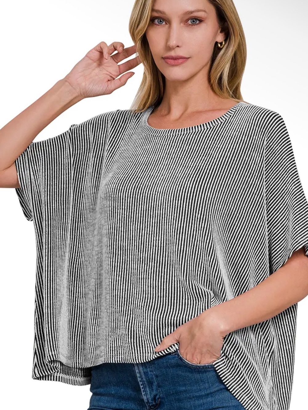 Zenana Striped Relaxed-Fit Women’s Top - Black & White